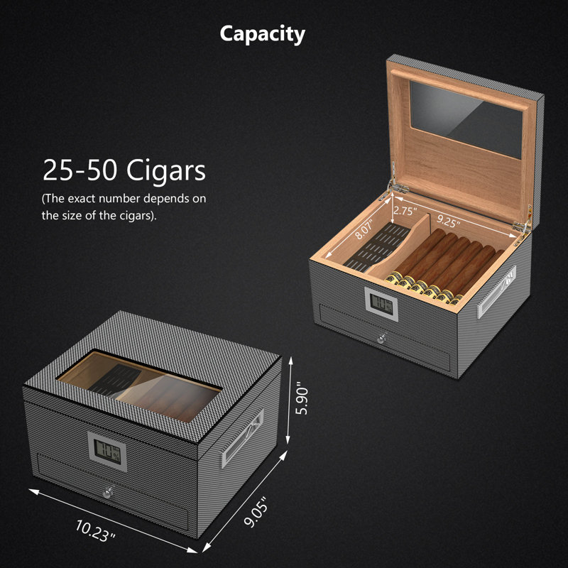 Cigar Humidor For 20-30 Cigars, Desktop Cedar Wood Storage Case Holds 20-30 Cigars With